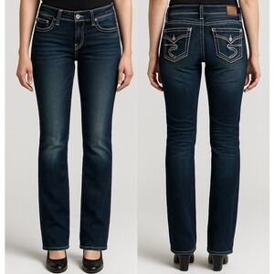 Silver Jeans Berkley Flap Boot Cut Pocket Dark Wash Denim Jeans W30‎ L34 Fits 33